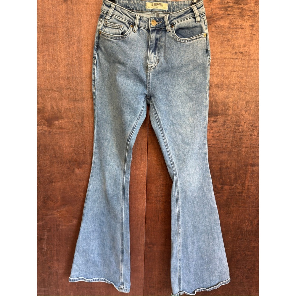 Rock & Roll Denim Womens Light Wash Star Patchwork High Rise Flare Jeans 25